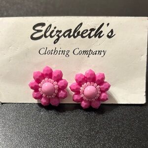 Vibrant Pink Beaded Flower Earrings